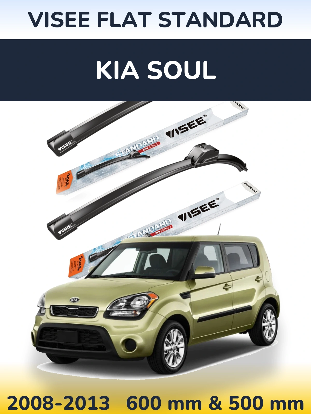 Sada předních stěračů VISEE FLAT STANDARD 600 a 500 mm pro KIA Soul 2008-2013