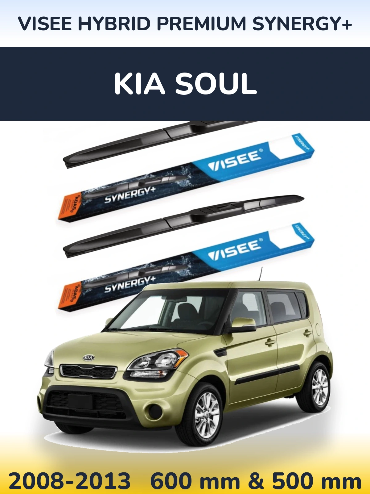 Sada předních stěračů VISEE HYBRID PREMIUM SYNERGY+ 600 a 500 mm pro KIA Soul 2008-2013
