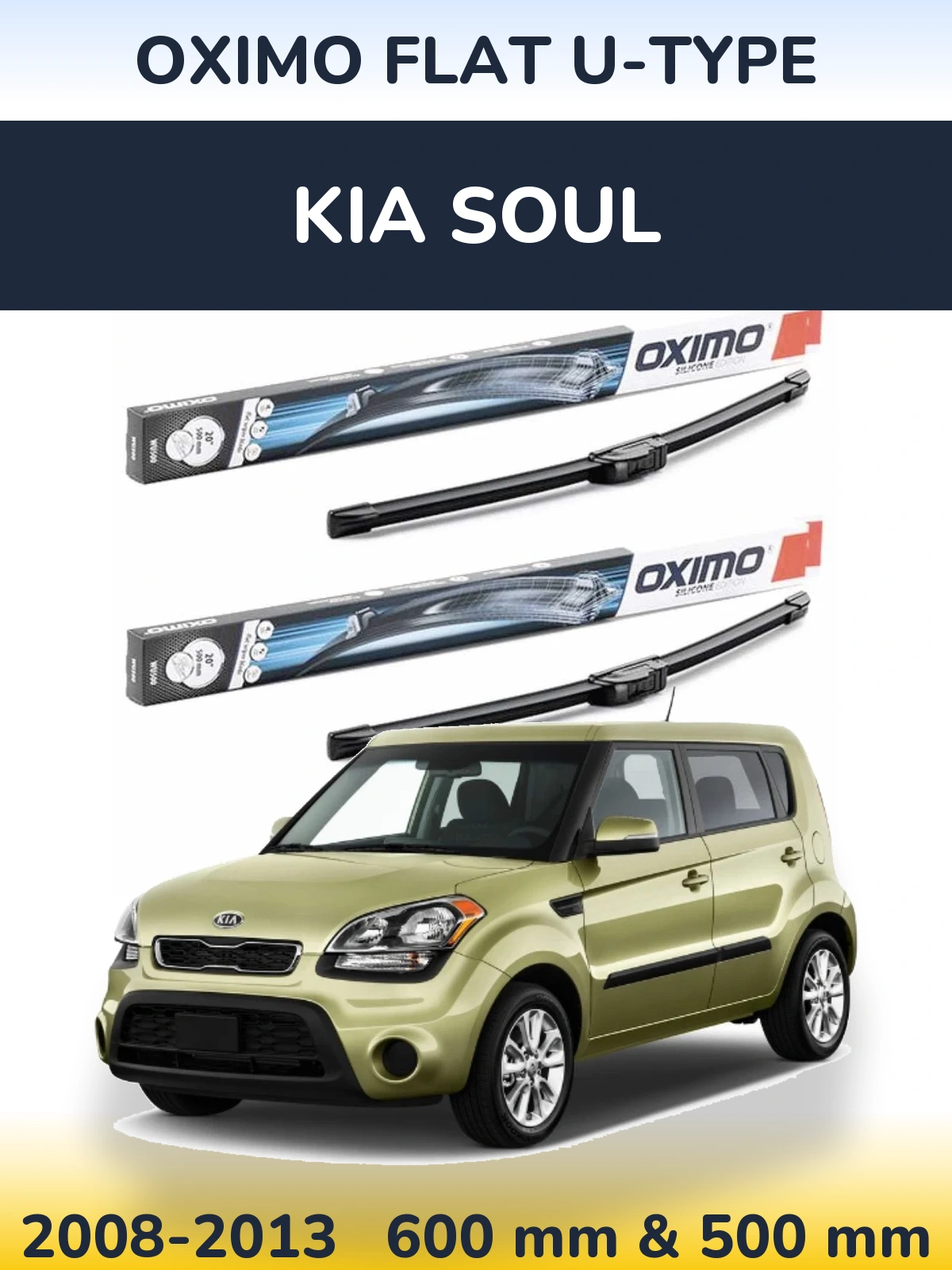Sada předních stěračů Oximo Flat U-type 600 a 500 mm pro KIA Soul 2008-2013