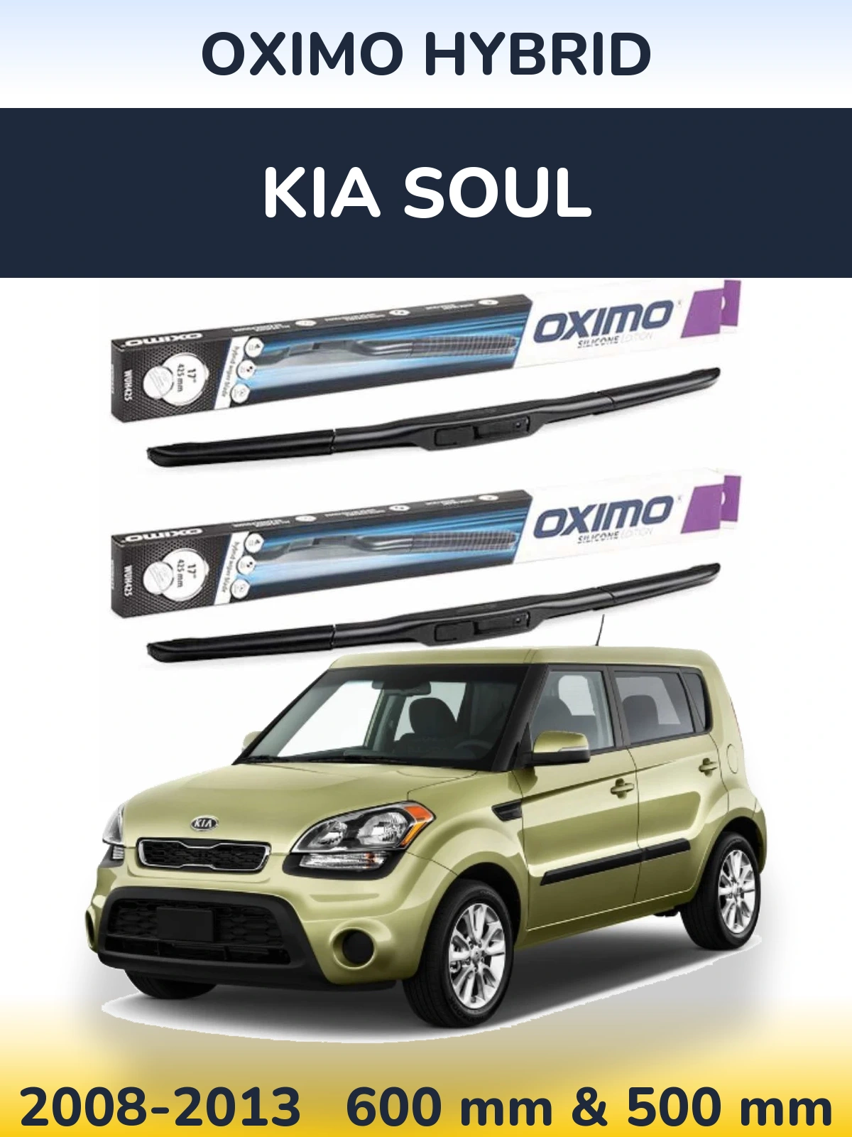 Sada předních stěračů Oximo Hybrid 600 a 500 mm pro KIA Soul 2008-2013