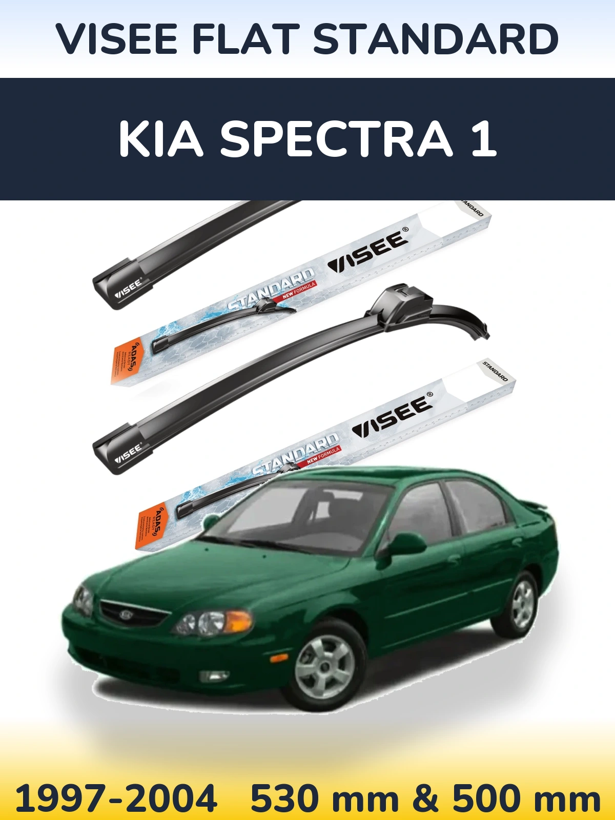 Sada předních stěračů VISEE FLAT STANDARD 530 a 500 mm pro KIA Spectra 1 1997-2004