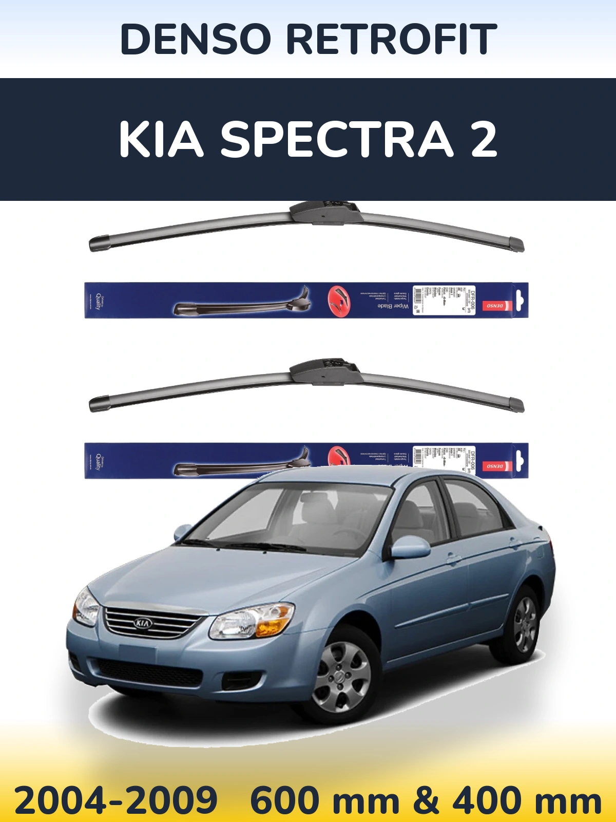Sada předních stěračů Denso Retrofit 600 a 400 mm pro KIA Spectra 2 2004-2009