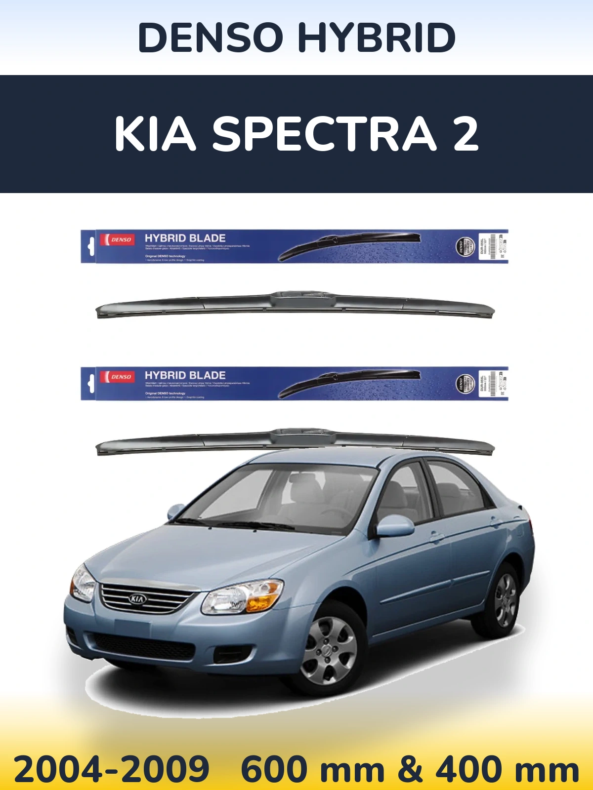 Sada předních stěračů Denso Hybrid 600 a 400 mm pro KIA Spectra 2 2004-2009
