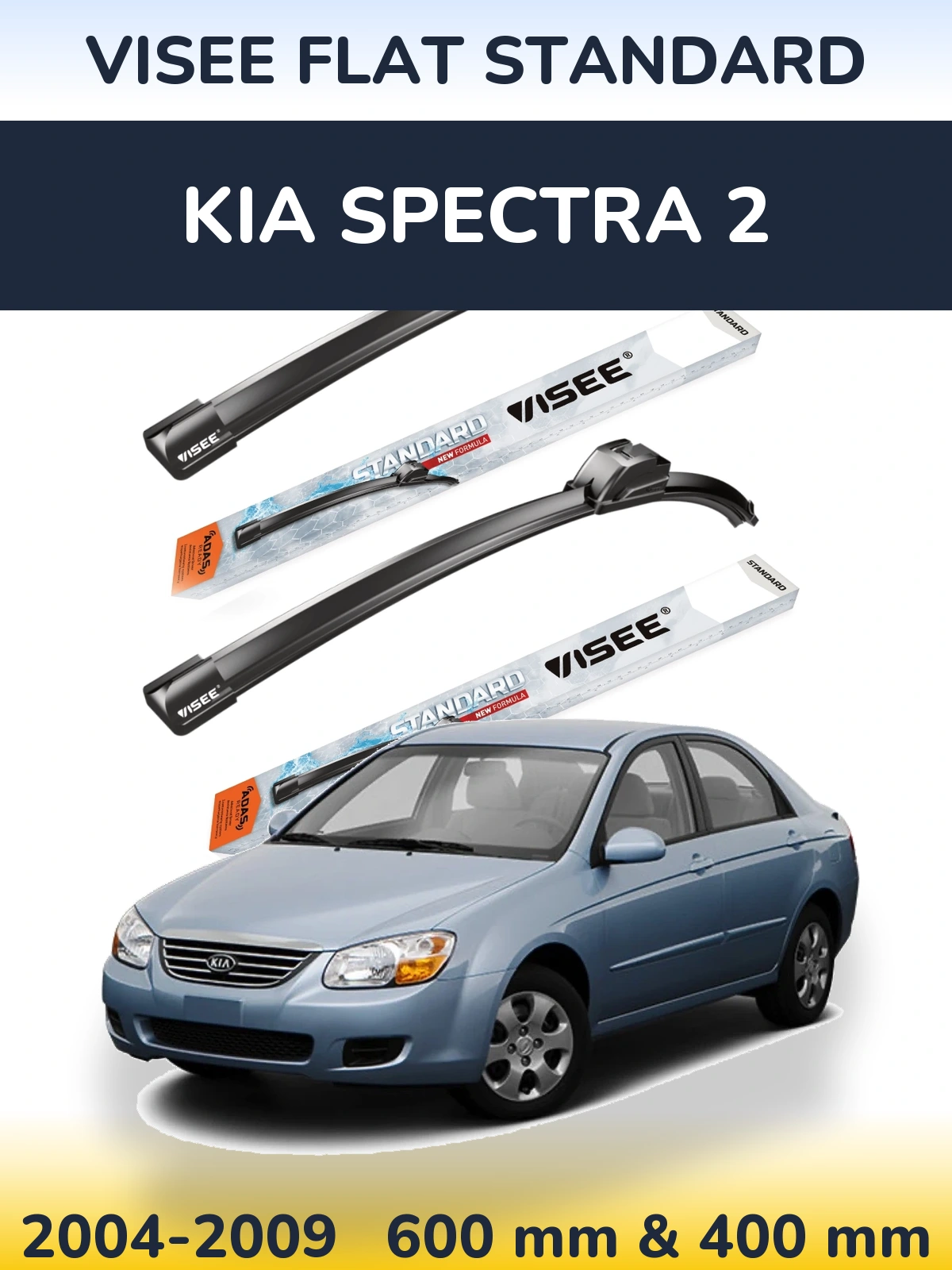Sada předních stěračů VISEE FLAT STANDARD 600 a 400 mm pro KIA Spectra 2 2004-2009