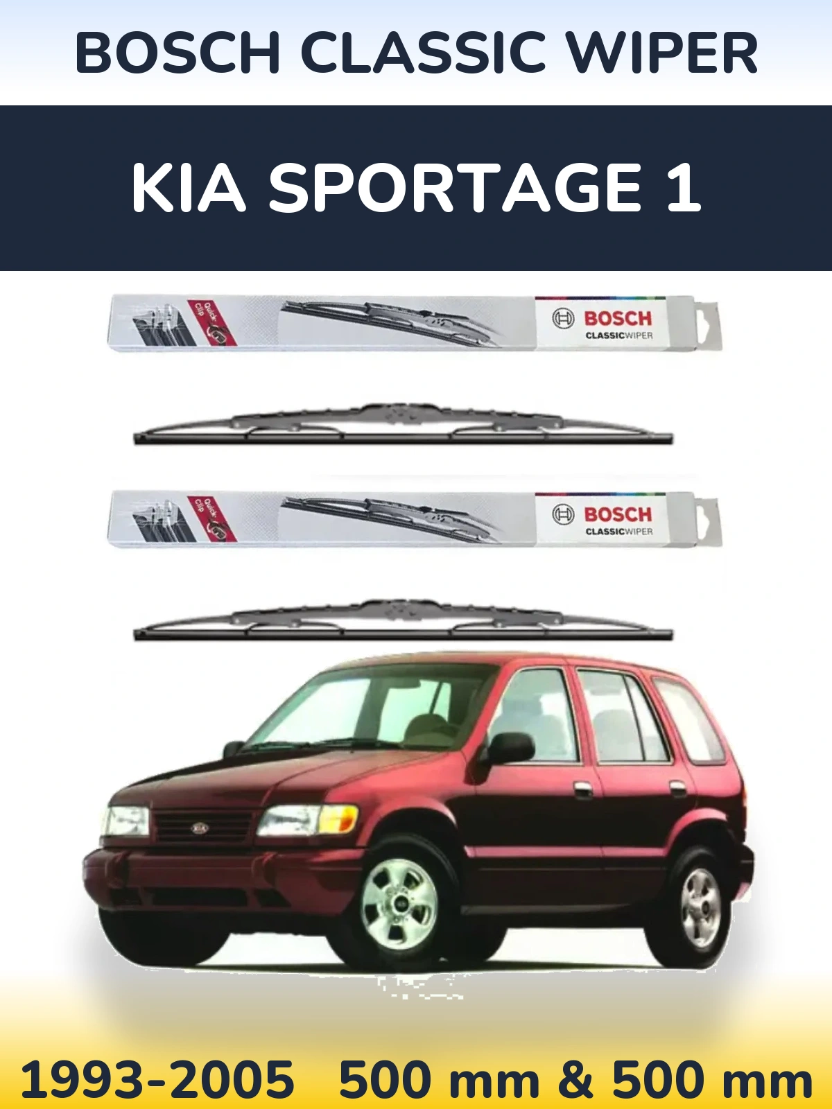 Sada předních stěračů BOSCH Classic Wiper 500 a 500 mm pro KIA Sportage 1 1993-2005