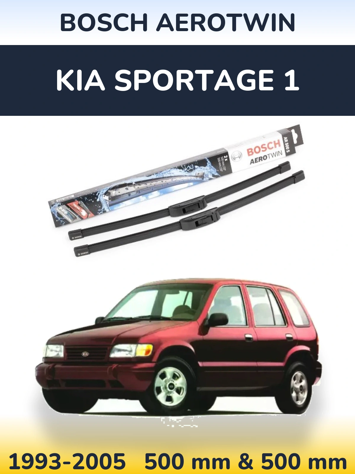 Sada předních stěračů BOSCH AeroTwin 500 a 500 mm pro KIA Sportage 1 1993-2005