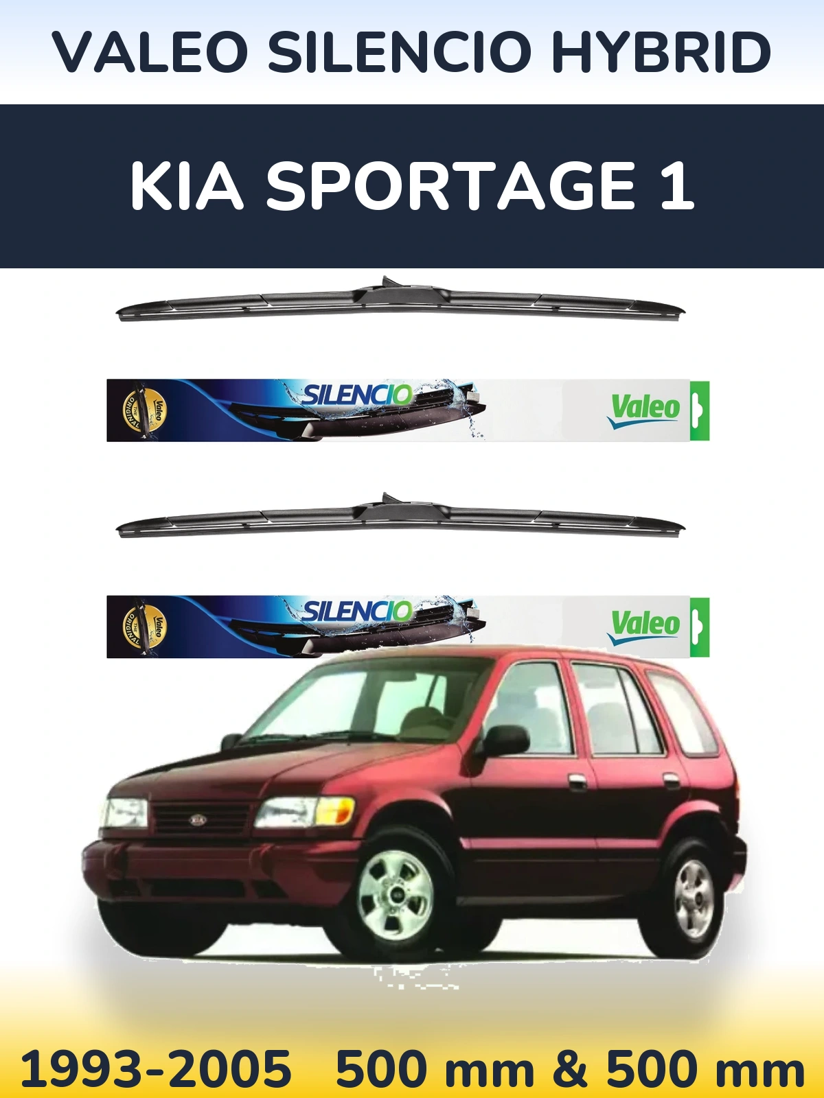 Sada předních stěračů Valeo Silencio Hybrid 500 a 500 mm pro KIA Sportage 1 1993-2005