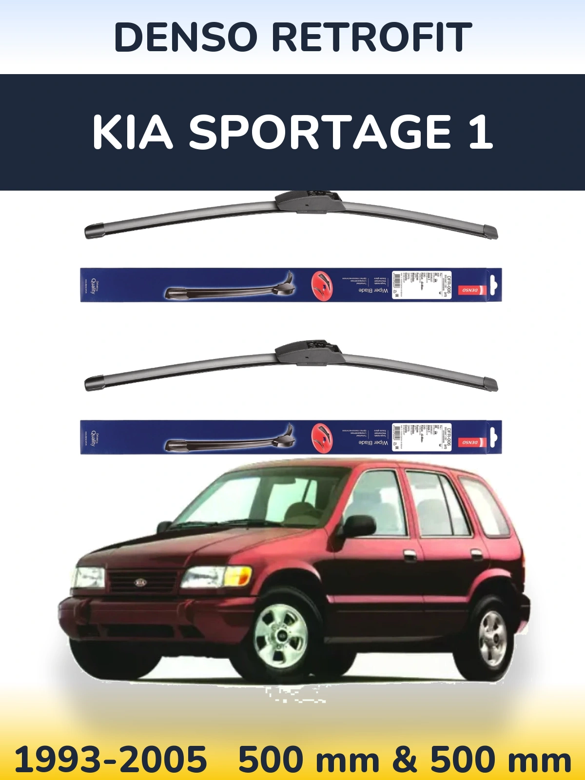 Sada předních stěračů Denso Retrofit 500 a 500 mm pro KIA Sportage 1 1993-2005