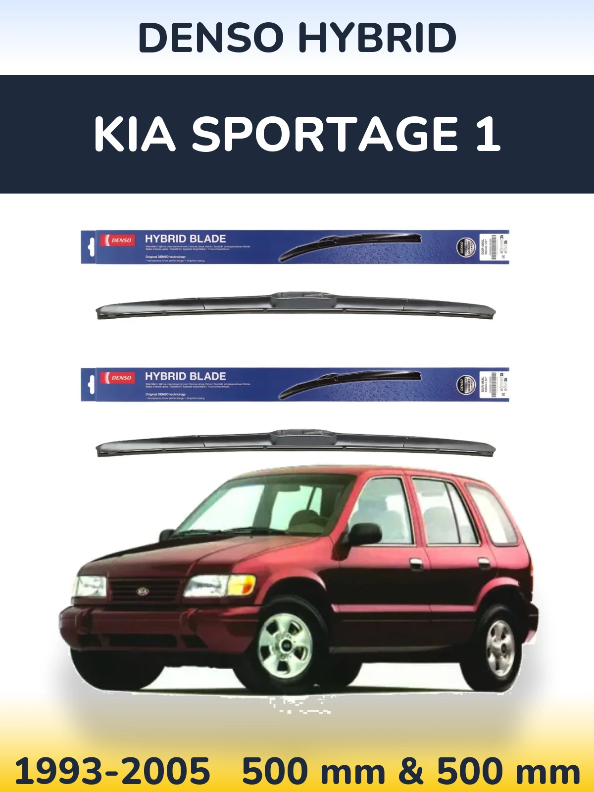 Sada předních stěračů Denso Hybrid 500 a 500 mm pro KIA Sportage 1 1993-2005
