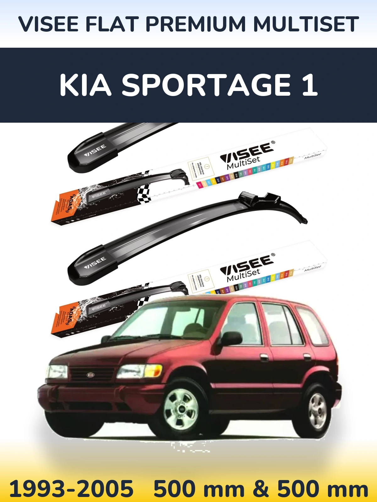 Sada předních stěračů VISEE FLAT PREMIUM MultiSet 500 a 500 mm pro KIA Sportage 1 1993-2005