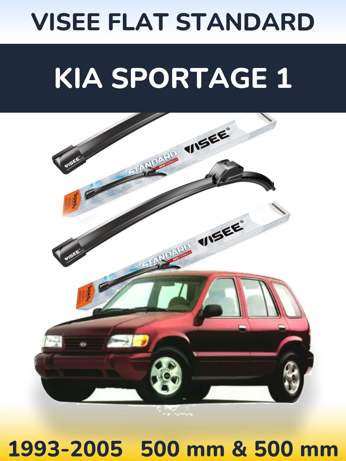Sada předních stěračů VISEE FLAT STANDARD 500 a 500 mm pro KIA Sportage 1 1993-2005