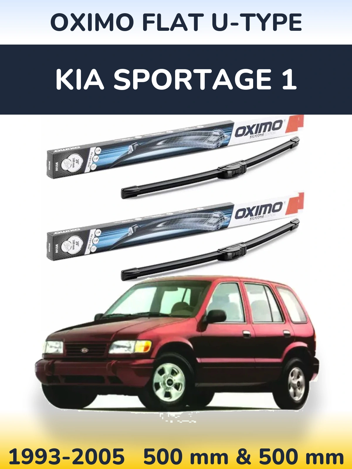 Sada předních stěračů Oximo Flat U-type 500 a 500 mm pro KIA Sportage 1 1993-2005