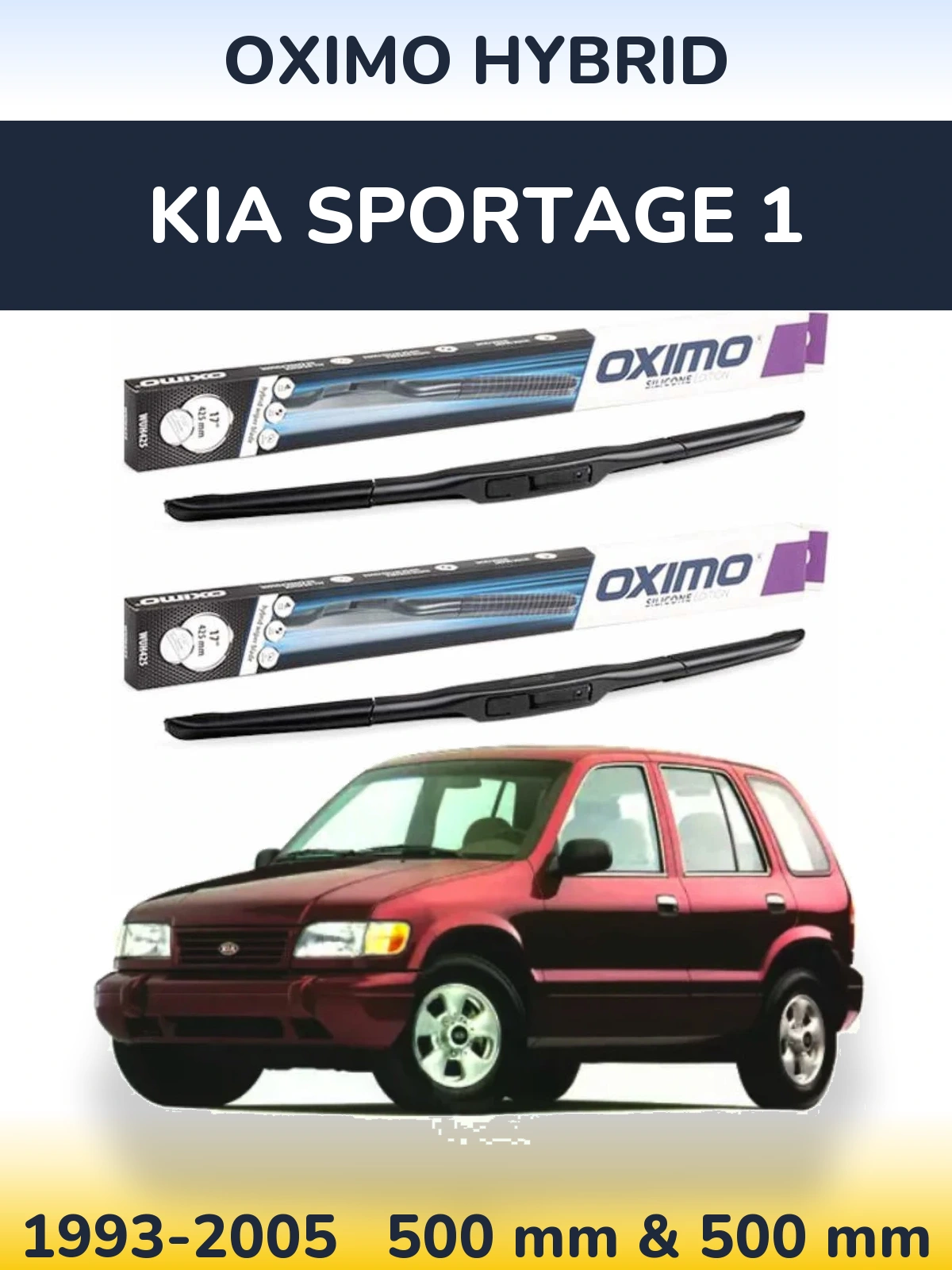 Sada předních stěračů Oximo Hybrid 500 a 500 mm pro KIA Sportage 1 1993-2005