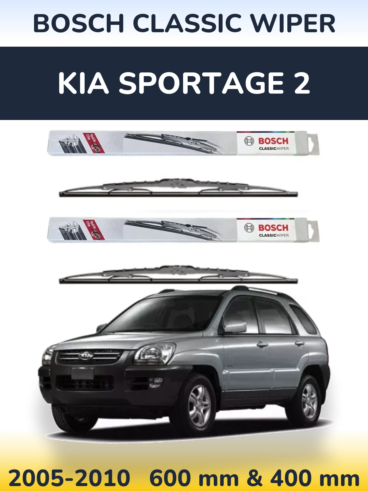 Sada předních stěračů BOSCH Classic Wiper 600 a 400 mm pro KIA Sportage 2 2005-2010