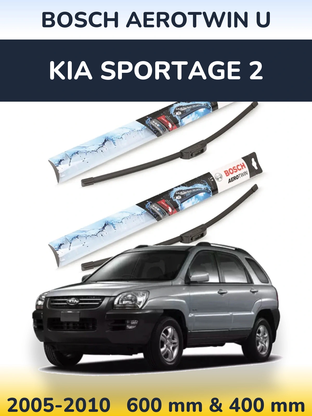 Sada předních stěračů BOSCH AeroTwin U 600 a 400 mm pro KIA Sportage 2 2005-2010