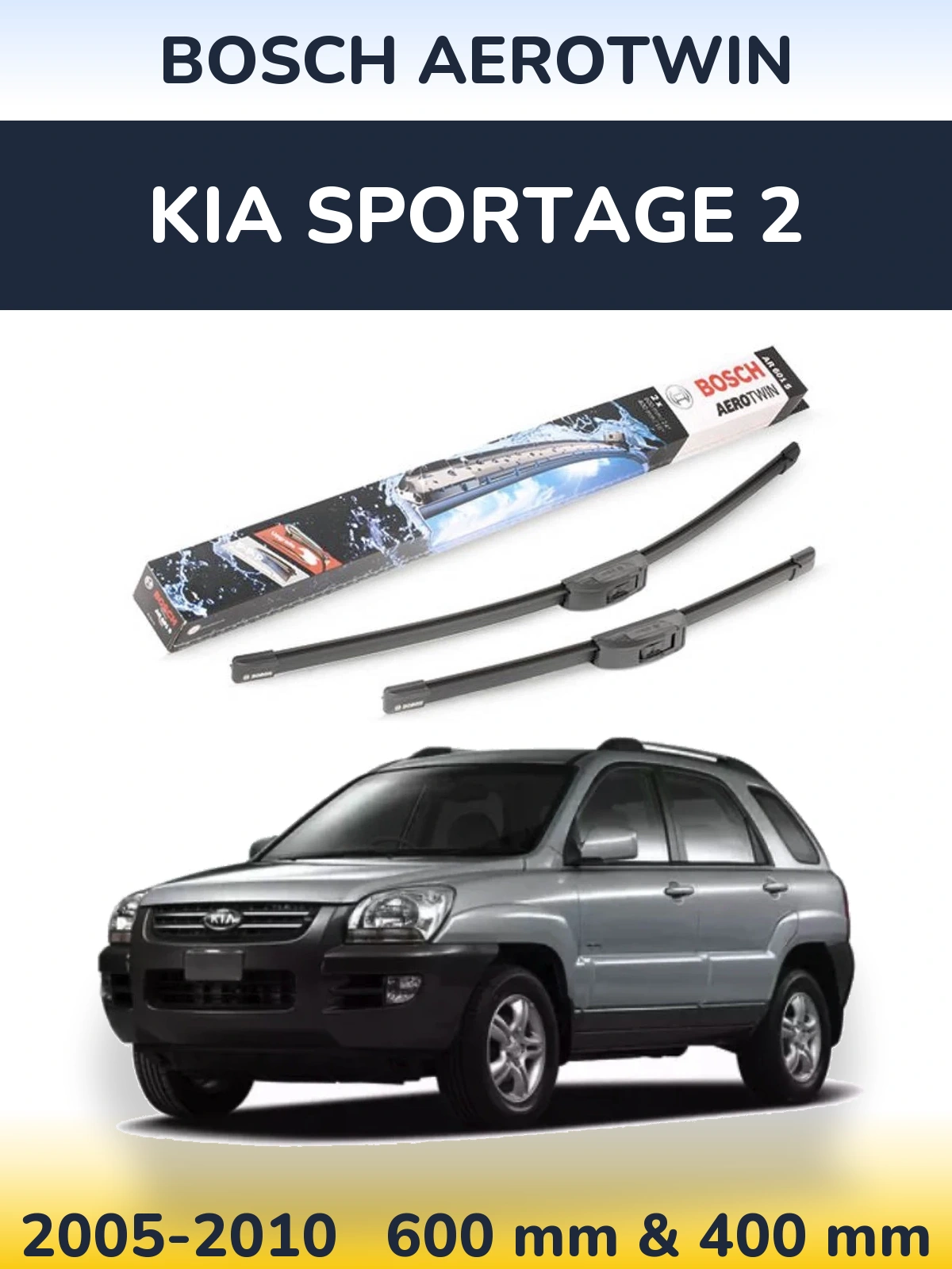 Sada předních stěračů BOSCH AeroTwin 600 a 400 mm pro KIA Sportage 2 2005-2010
