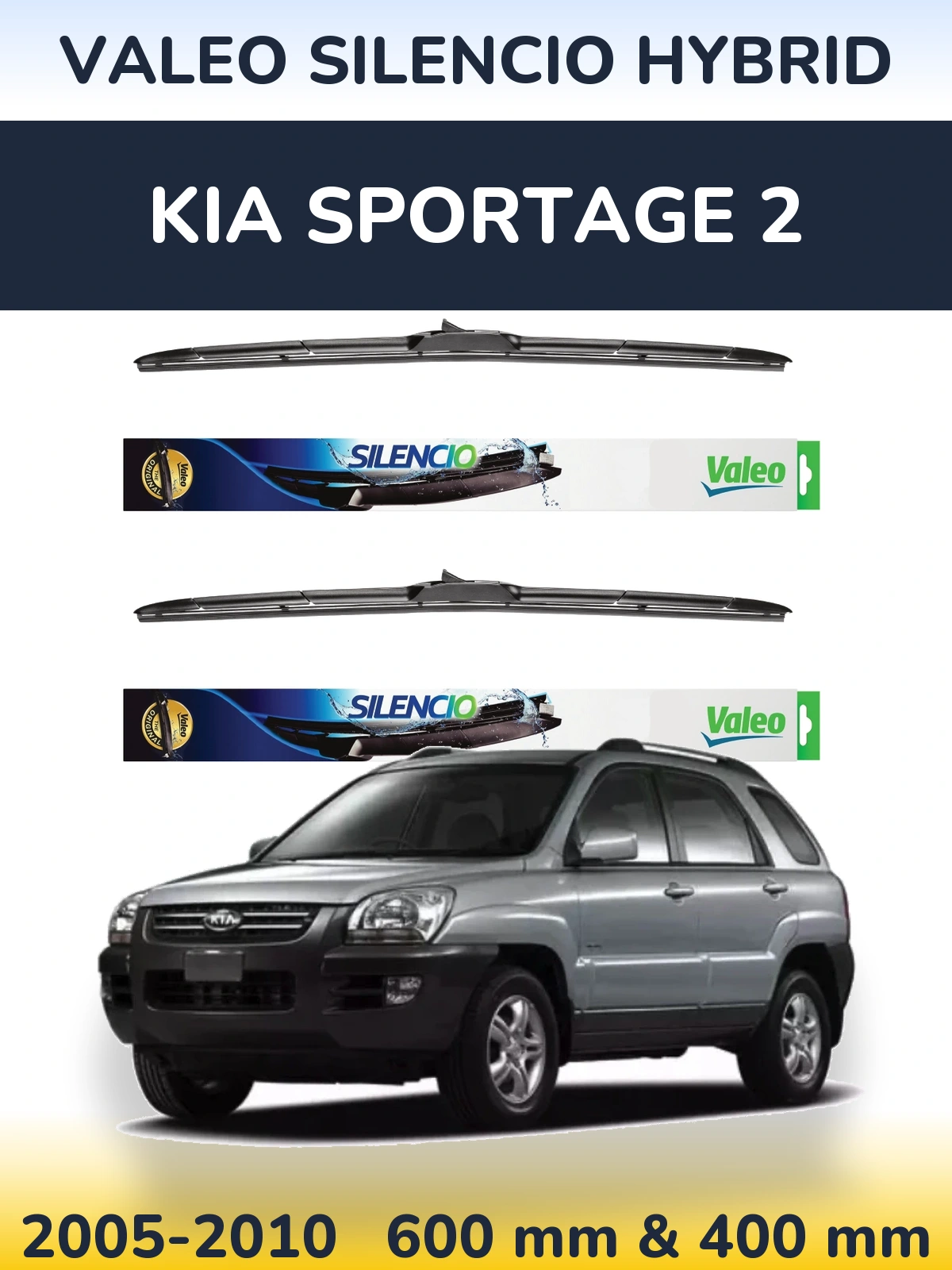 Sada předních stěračů Valeo Silencio Hybrid 600 a 400 mm pro KIA Sportage 2 2005-2010
