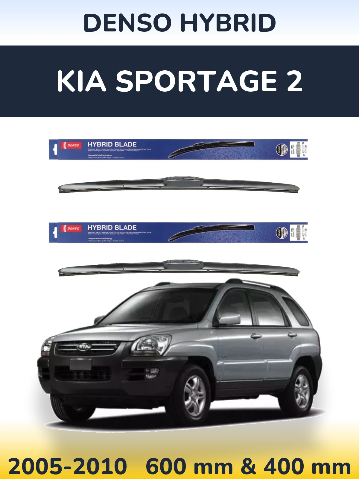 Sada předních stěračů Denso Hybrid 600 a 400 mm pro KIA Sportage 2 2005-2010
