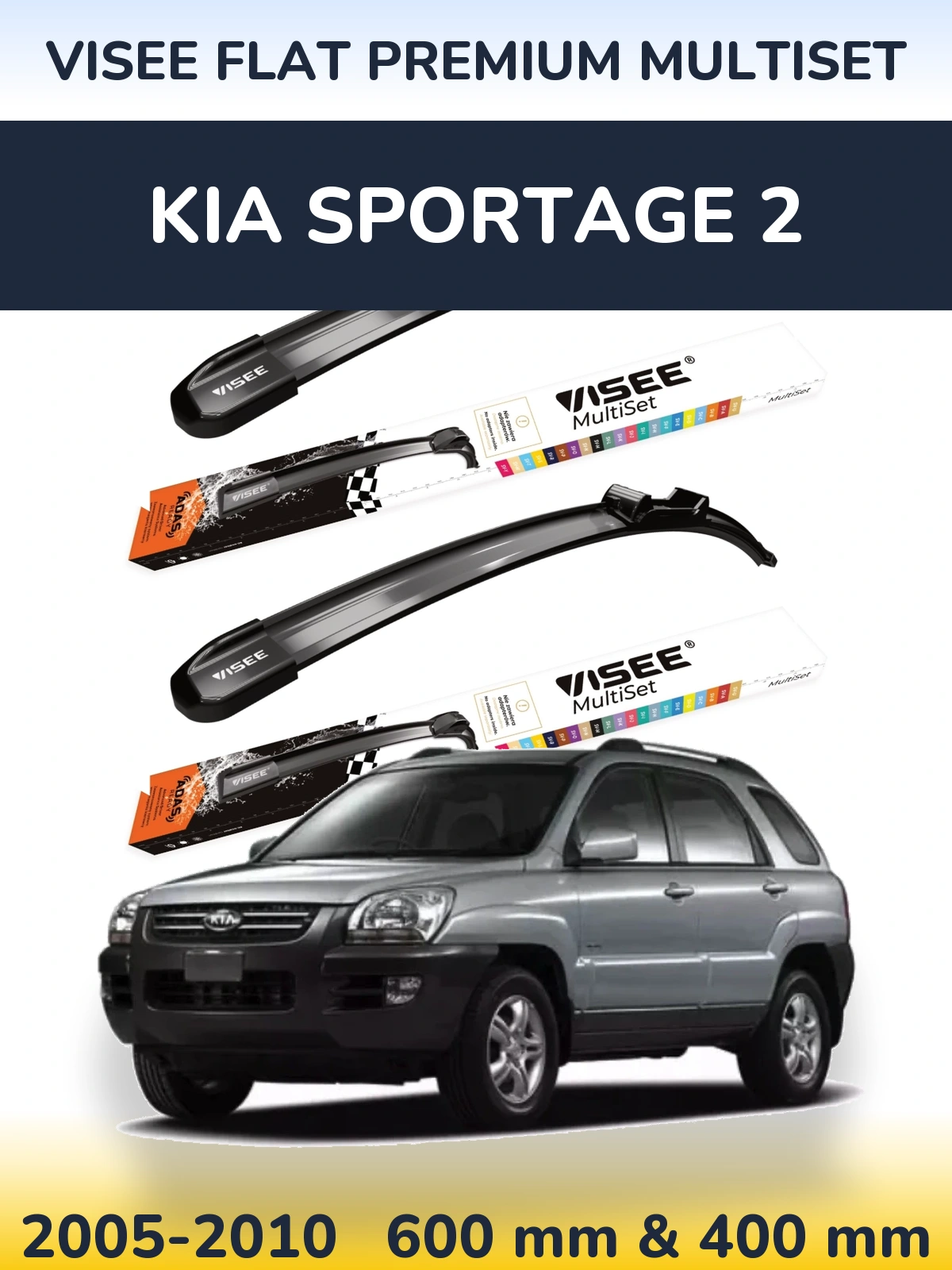 Sada předních stěračů VISEE FLAT PREMIUM MultiSet 600 a 400 mm pro KIA Sportage 2 2005-2010