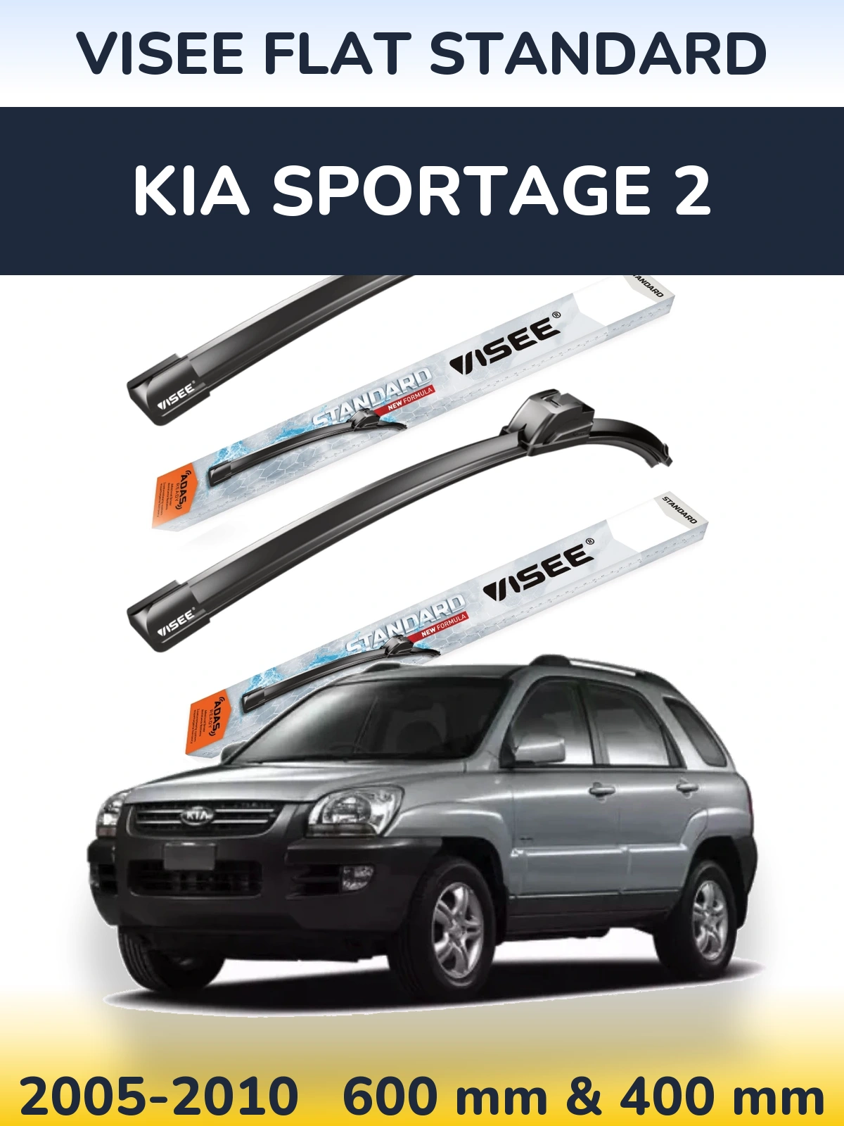 Sada předních stěračů VISEE FLAT STANDARD 600 a 400 mm pro KIA Sportage 2 2005-2010