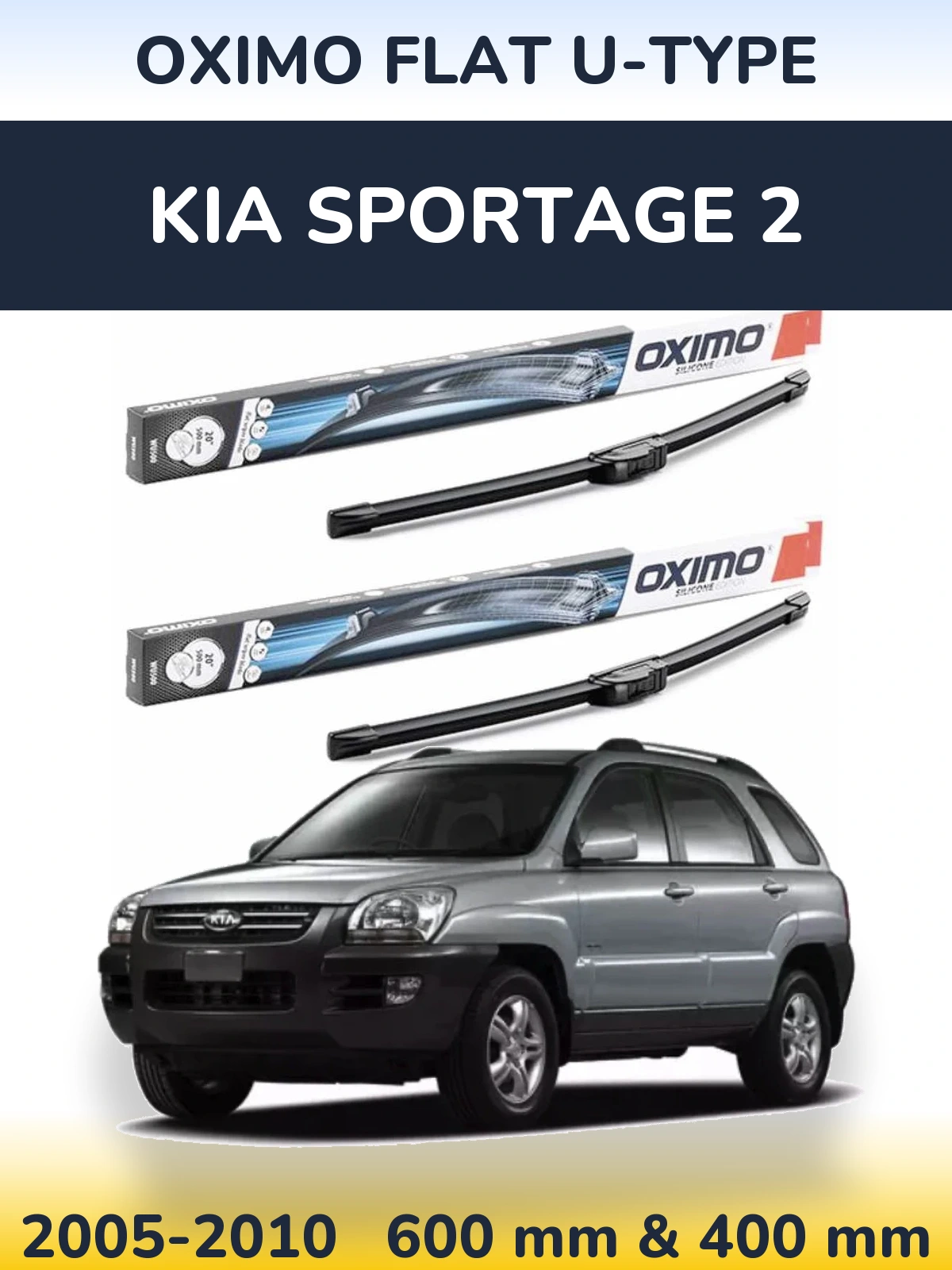 Sada předních stěračů Oximo Flat U-type 600 a 400 mm pro KIA Sportage 2 2005-2010