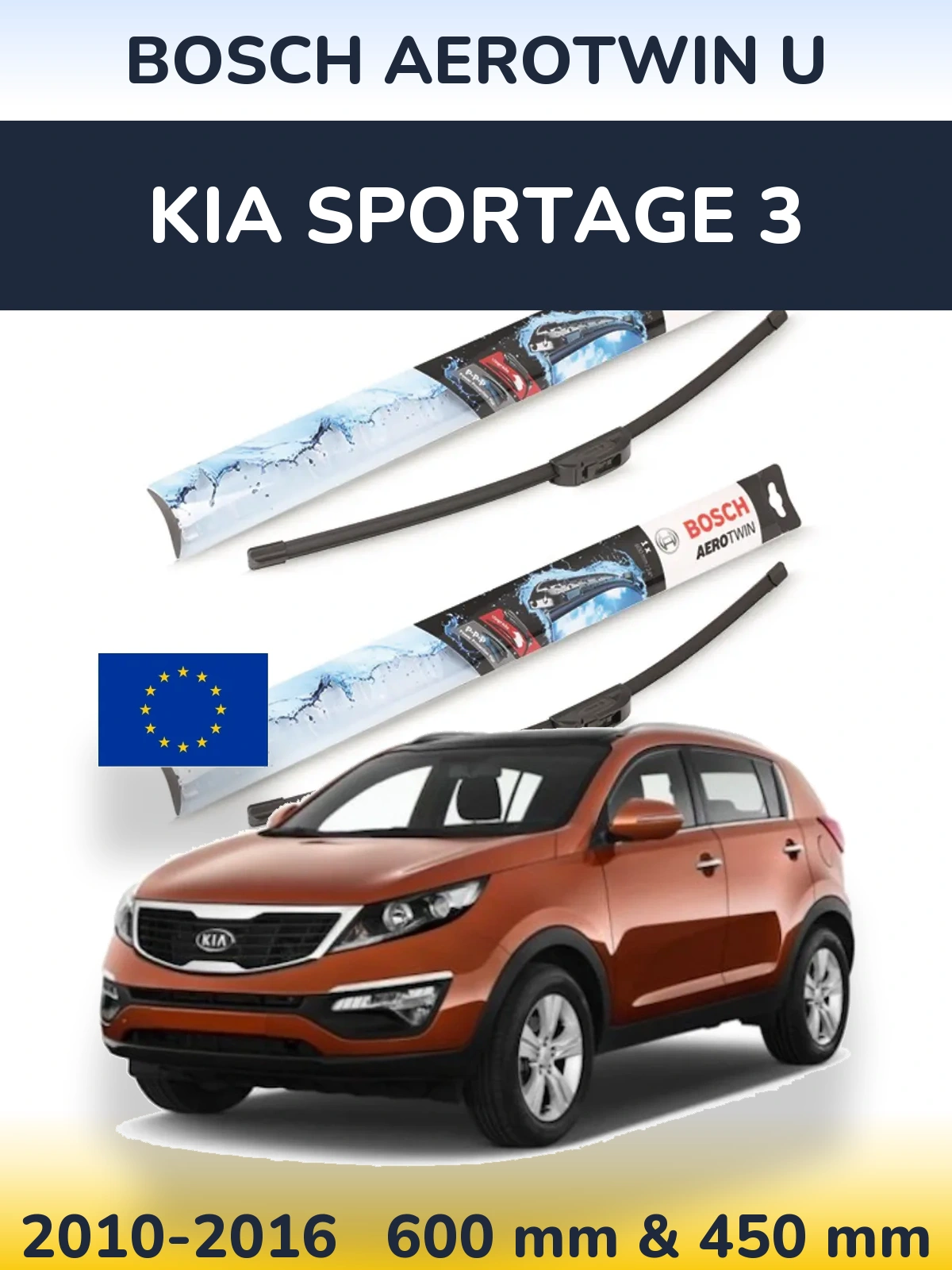Sada předních stěračů BOSCH AeroTwin U 600 a 450 mm pro KIA Sportage 3 2010-2016