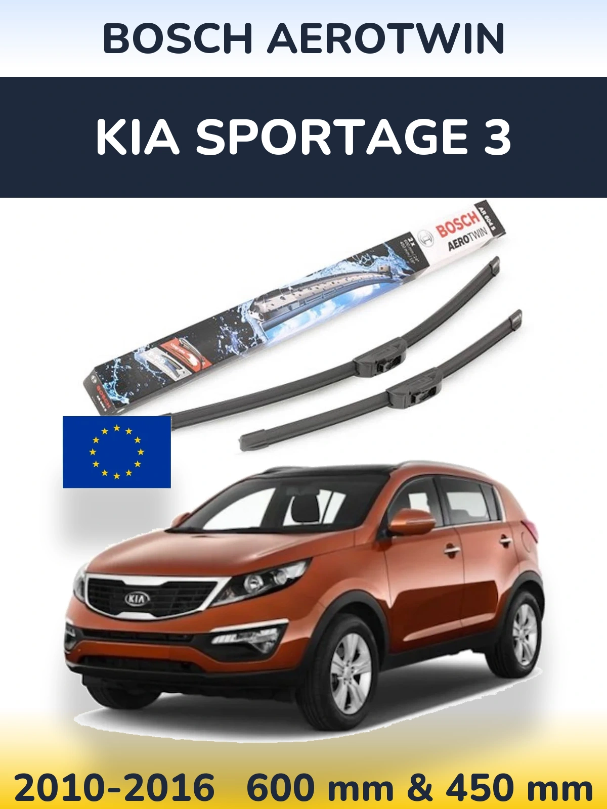 Sada předních stěračů BOSCH AeroTwin 600 a 450 mm pro KIA Sportage 3 2010-2016