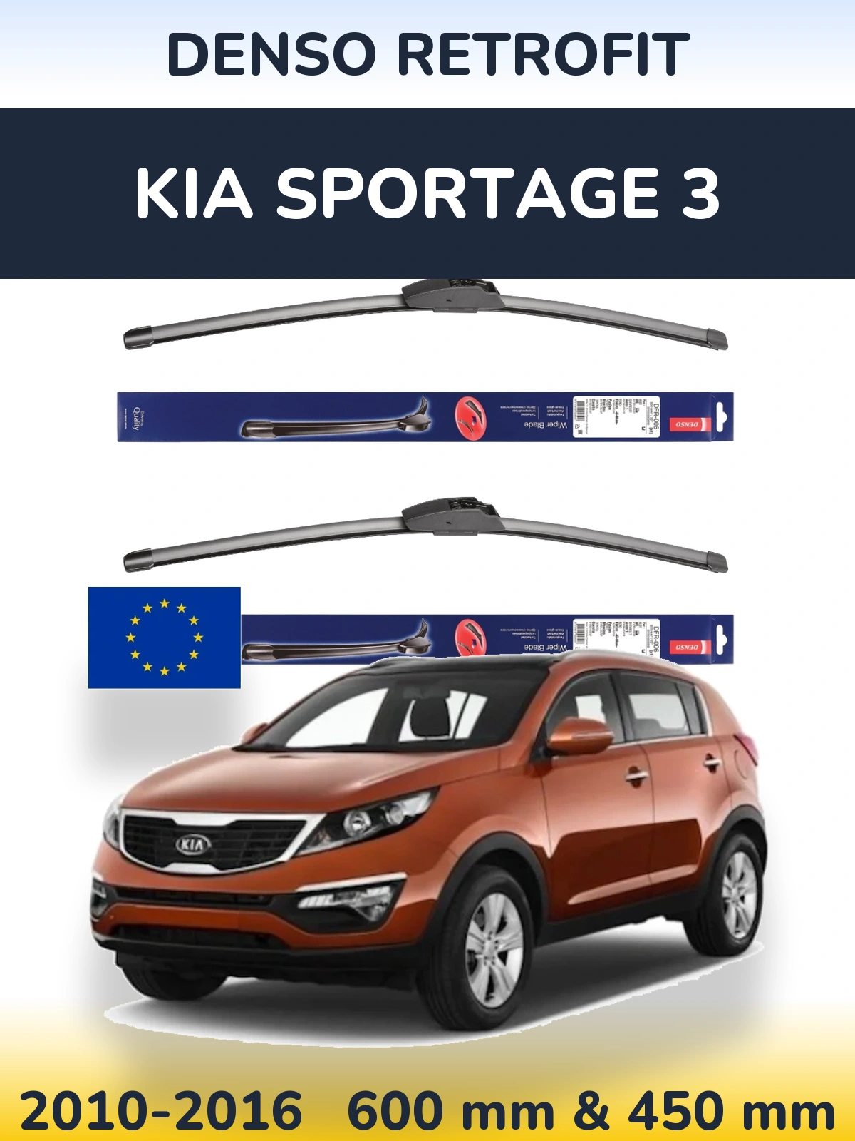 Sada předních stěračů Denso Retrofit 600 a 450 mm pro KIA Sportage 3 2010-2016