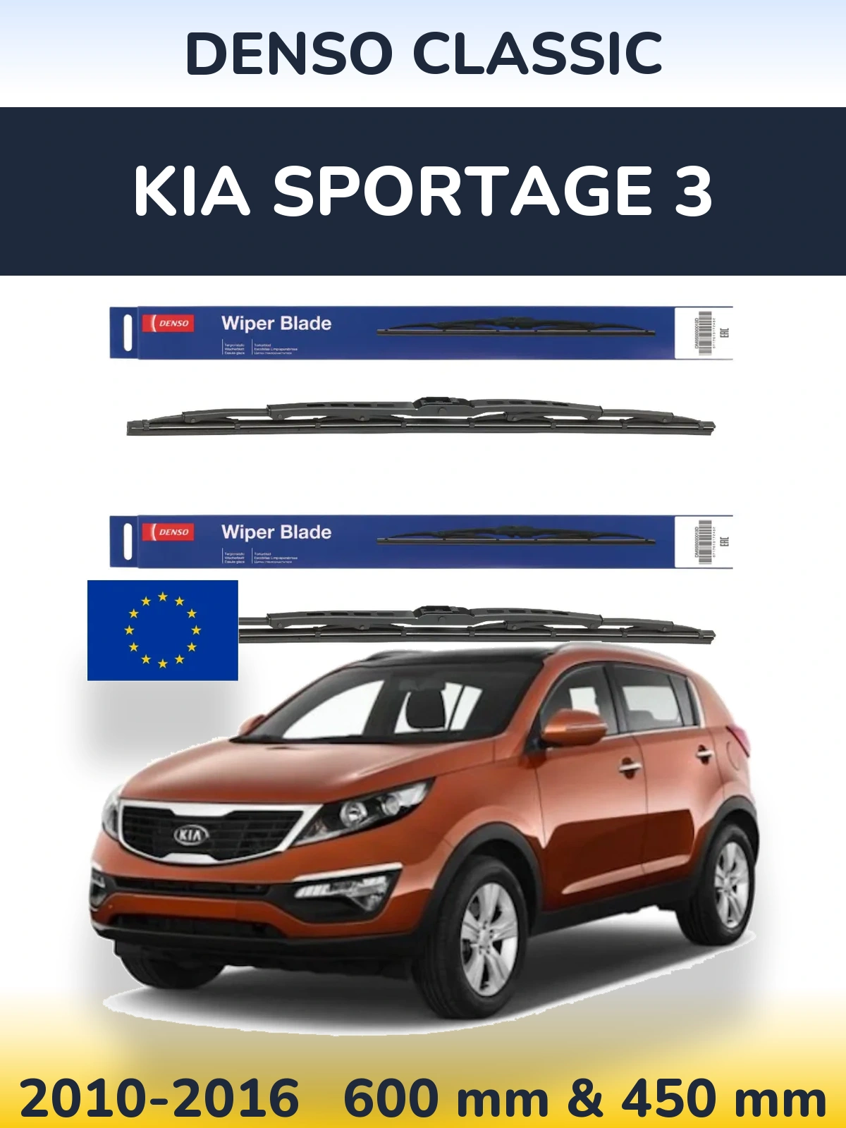 Sada předních stěračů Denso Classic 600 a 450 mm pro KIA Sportage 3 2010-2016