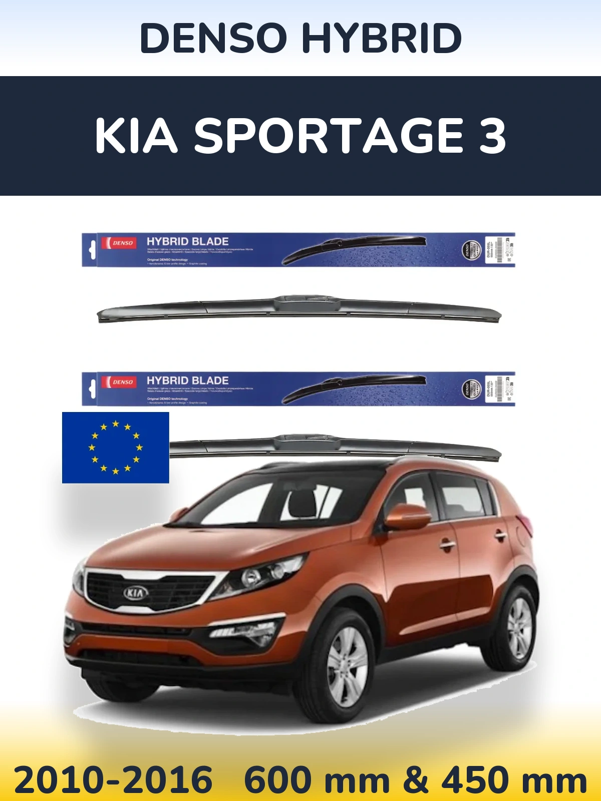 Sada předních stěračů Denso Hybrid 600 a 450 mm pro KIA Sportage 3 2010-2016