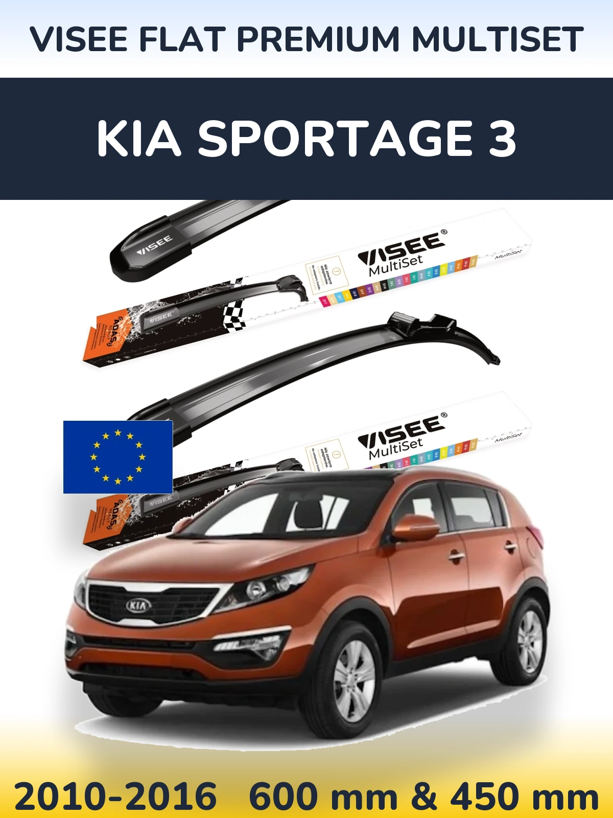 Sada předních stěračů VISEE FLAT PREMIUM MultiSet 600 a 450 mm pro KIA Sportage 3 2010-2016