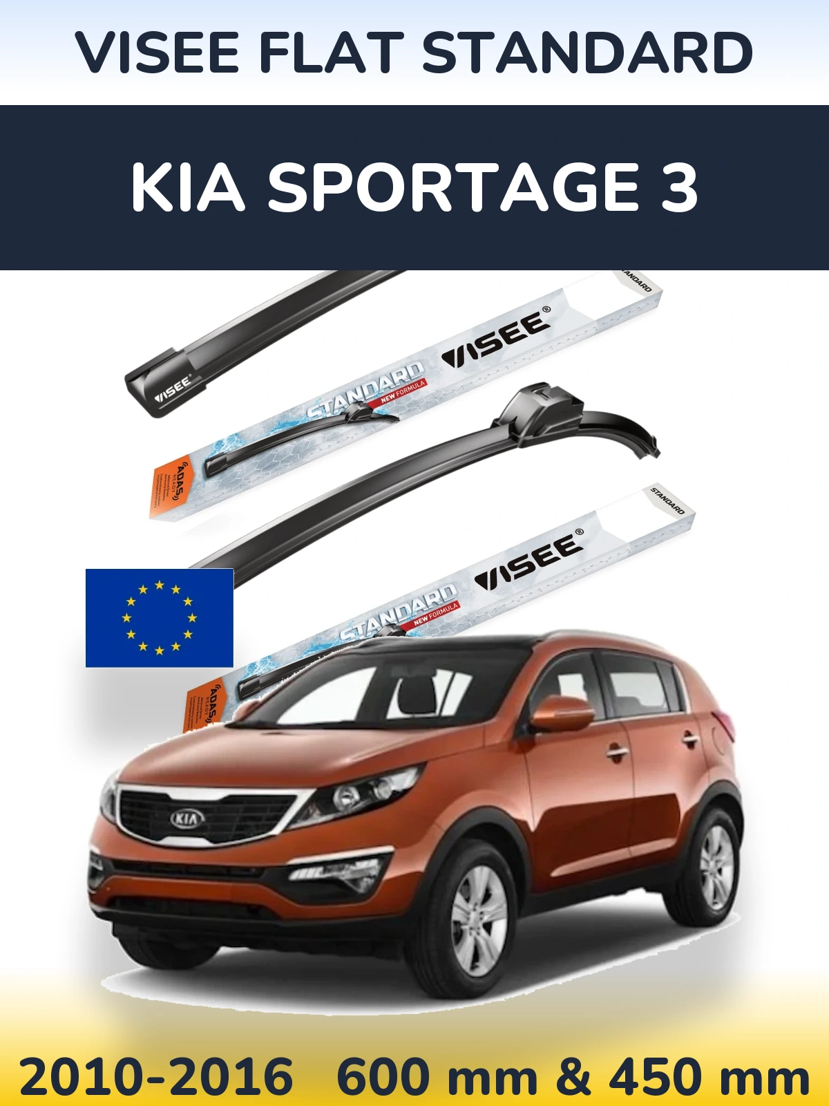 Sada předních stěračů VISEE FLAT STANDARD 600 a 450 mm pro KIA Sportage 3 2010-2016