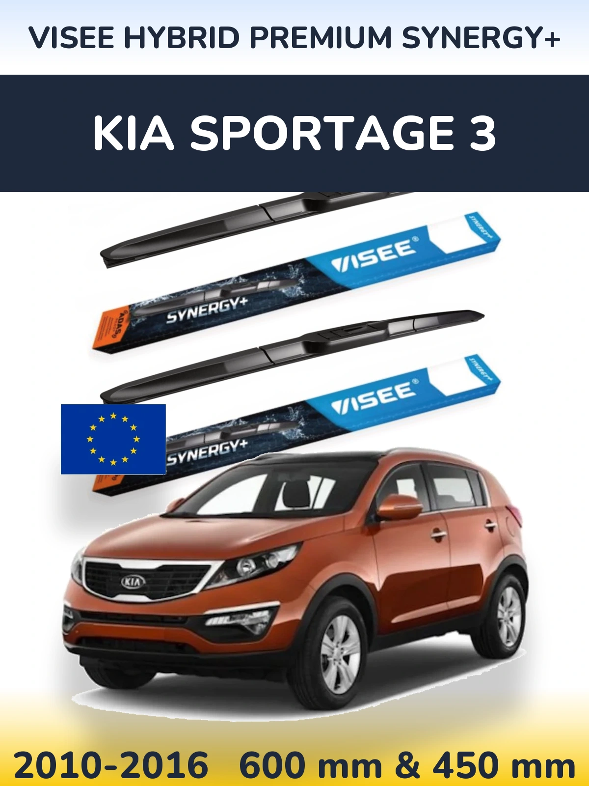 Комплект передніх щіток VISEE HYBRID PREMIUM SYNERGY+ 600 & 450 мм для KIA Sportage 3 2010-2016