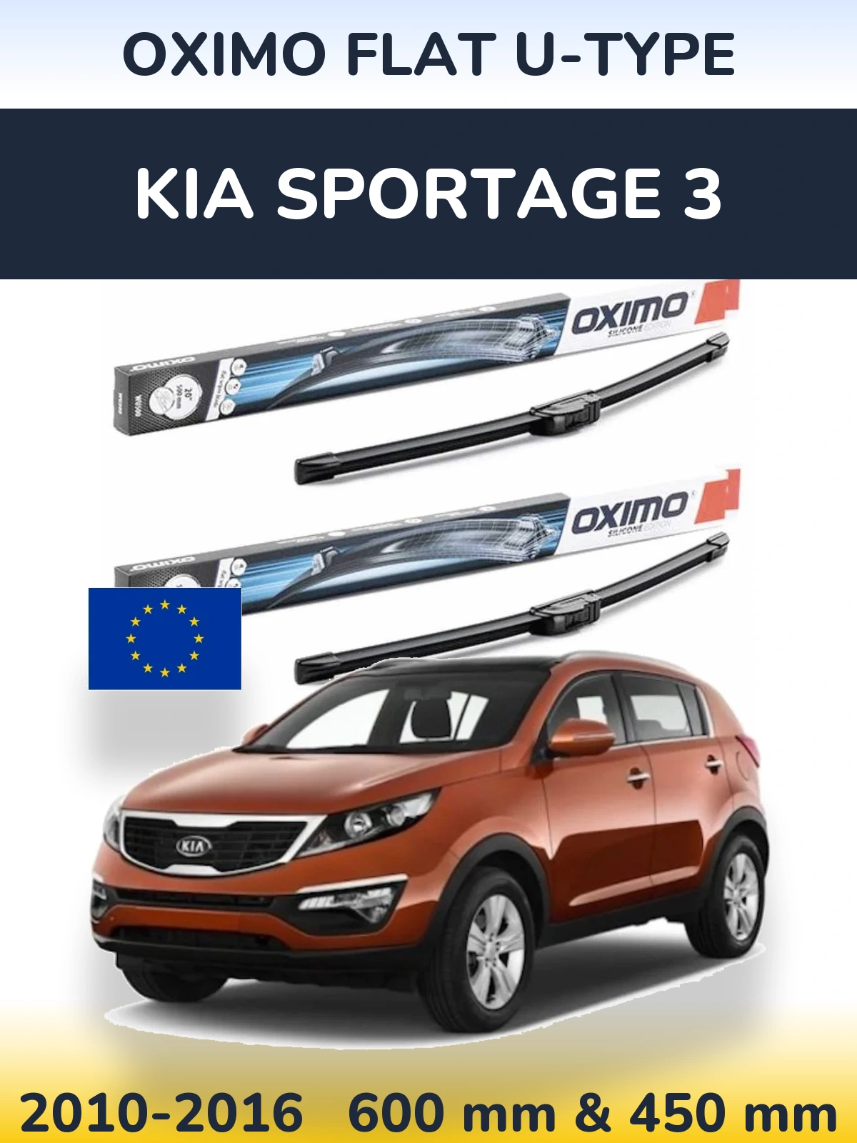Sada předních stěračů Oximo Flat U-type 600 a 450 mm pro KIA Sportage 3 2010-2016