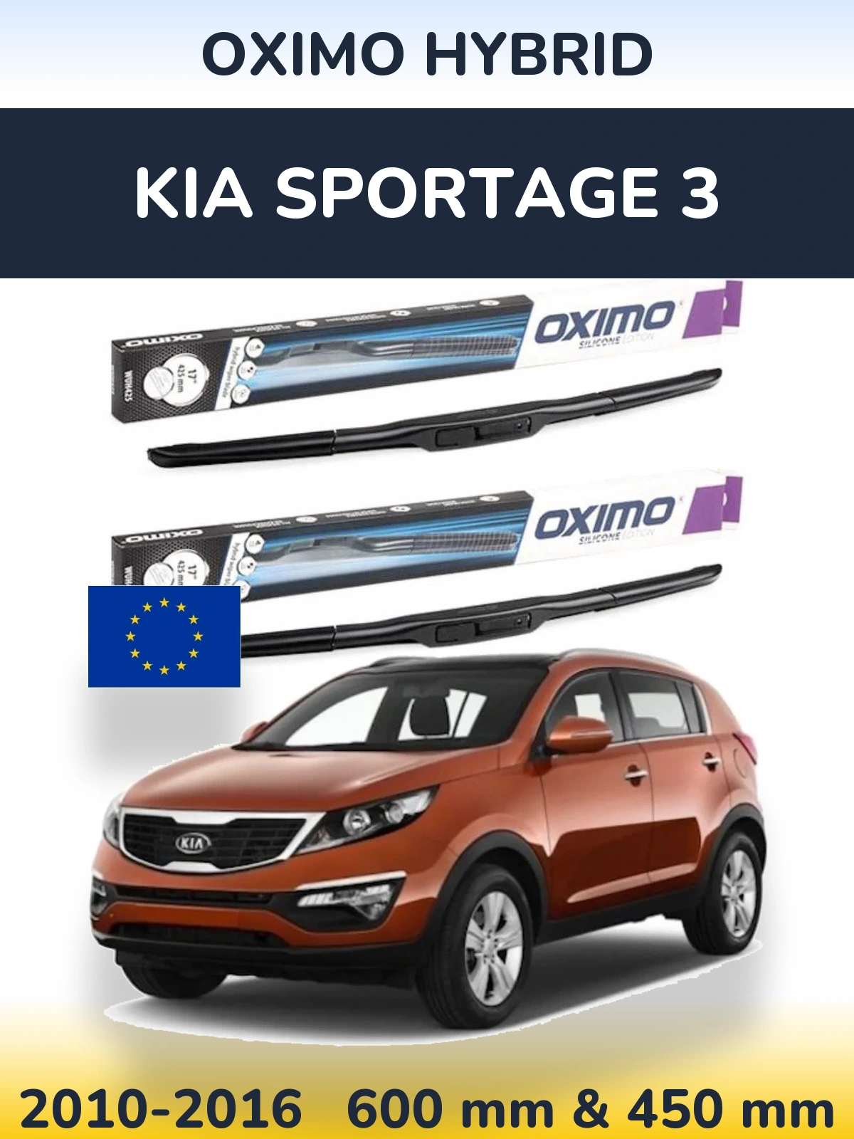Sada předních stěračů Oximo Hybrid 600 a 450 mm pro KIA Sportage 3 2010-2016