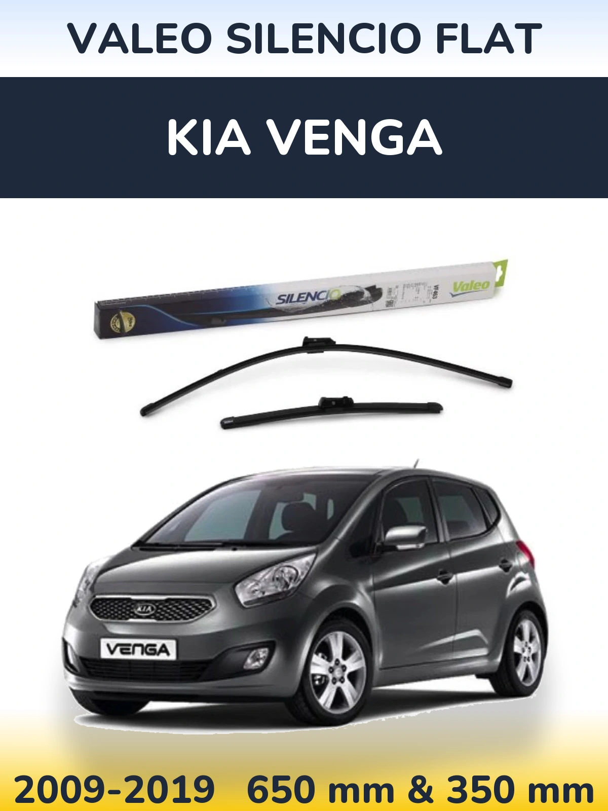 Sada předních stěračů Valeo Silencio Flat 650 a 350 mm pro KIA Venga 2009-2019