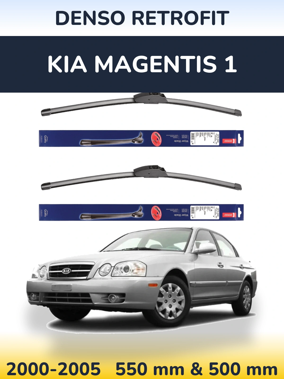 Sada předních stěračů Denso Retrofit 550 a 500 mm pro KIA Magentis 1 2000-2005
