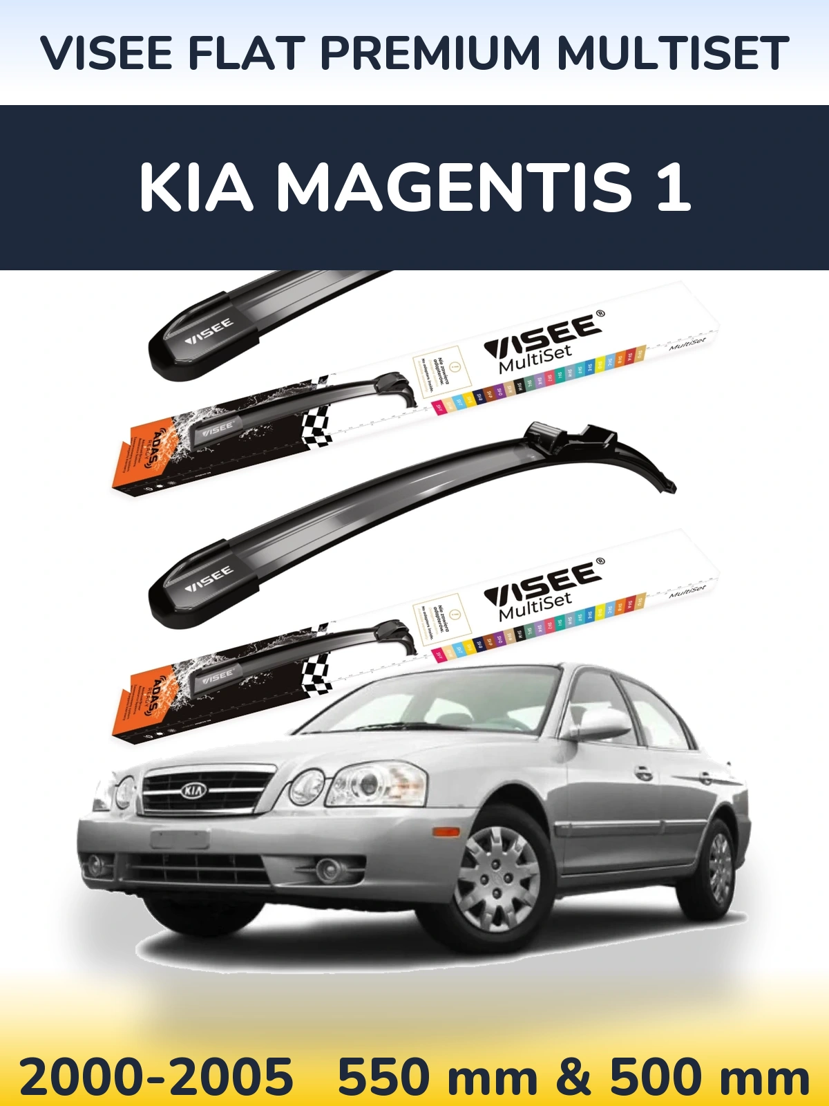 Sada předních stěračů VISEE FLAT PREMIUM MultiSet 550 a 500 mm pro KIA Magentis 1 2000-2005