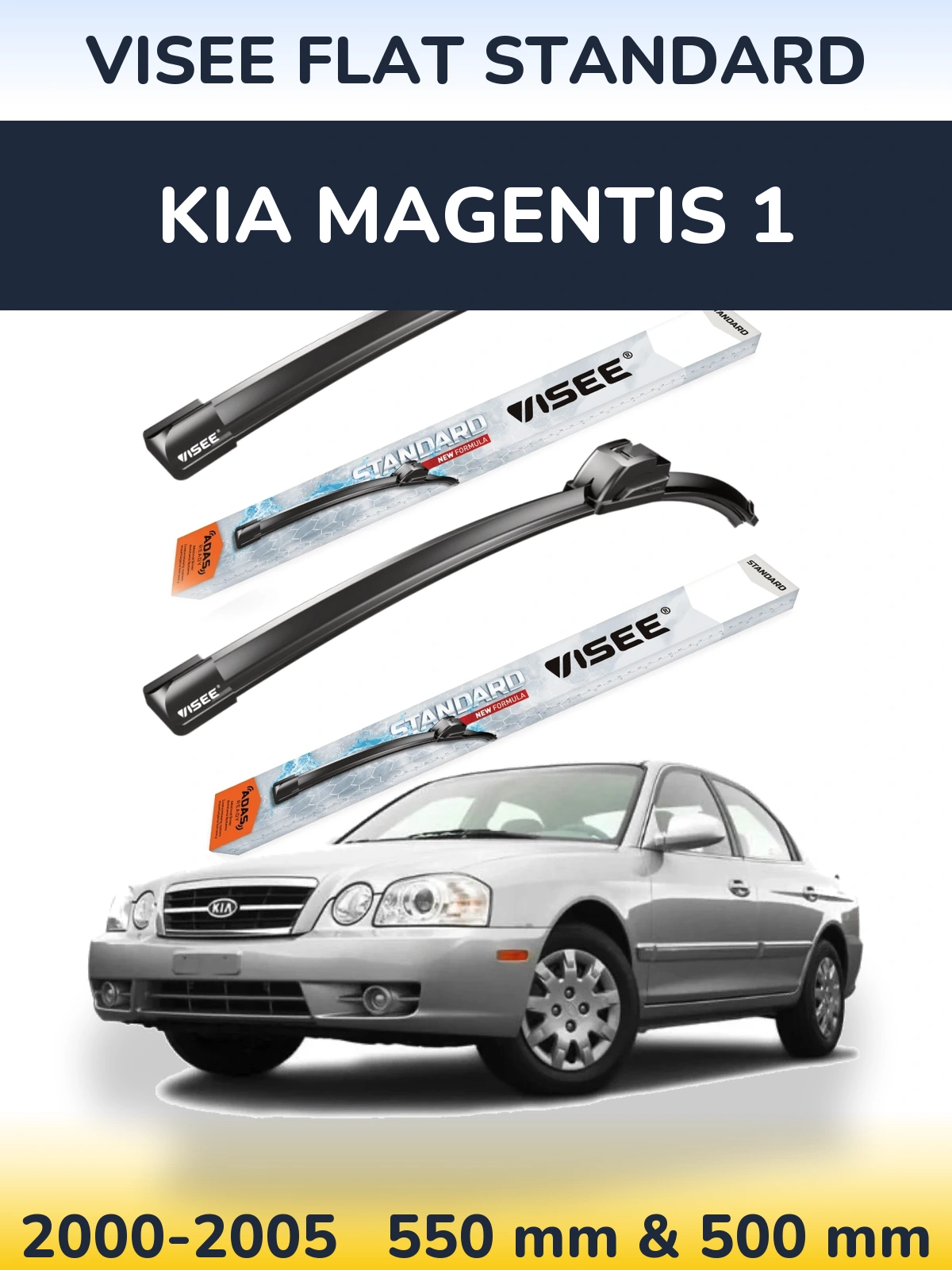 Sada předních stěračů VISEE FLAT STANDARD 550 a 500 mm pro KIA Magentis 1 2000-2005