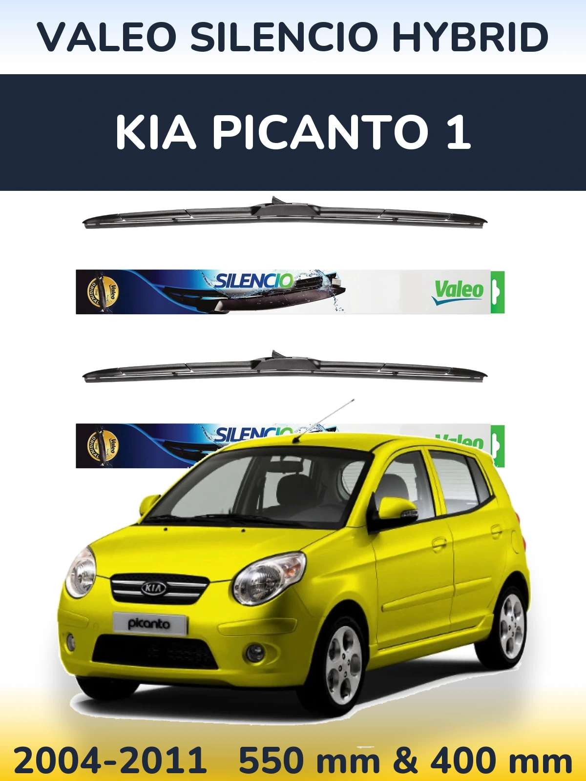 Sada předních stěračů Valeo Silencio Hybrid 550 a 400 mm pro KIA Picanto 1 2004-2011