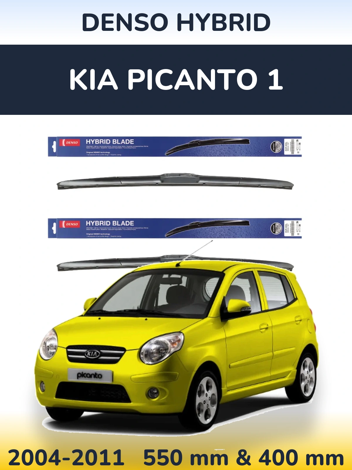 Sada předních stěračů Denso Hybrid 550 a 400 mm pro KIA Picanto 1 2004-2011