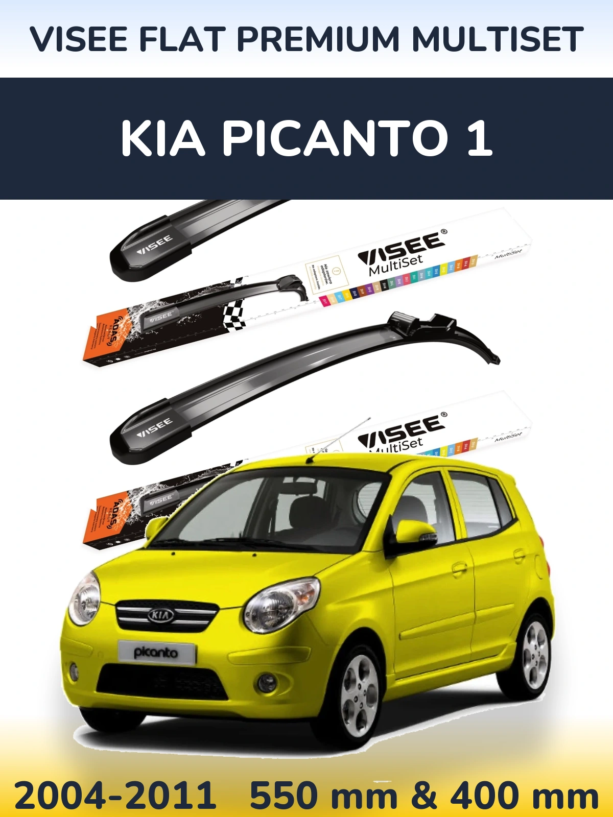 Sada předních stěračů VISEE FLAT PREMIUM MultiSet 550 a 400 mm pro KIA Picanto 1 2004-2011