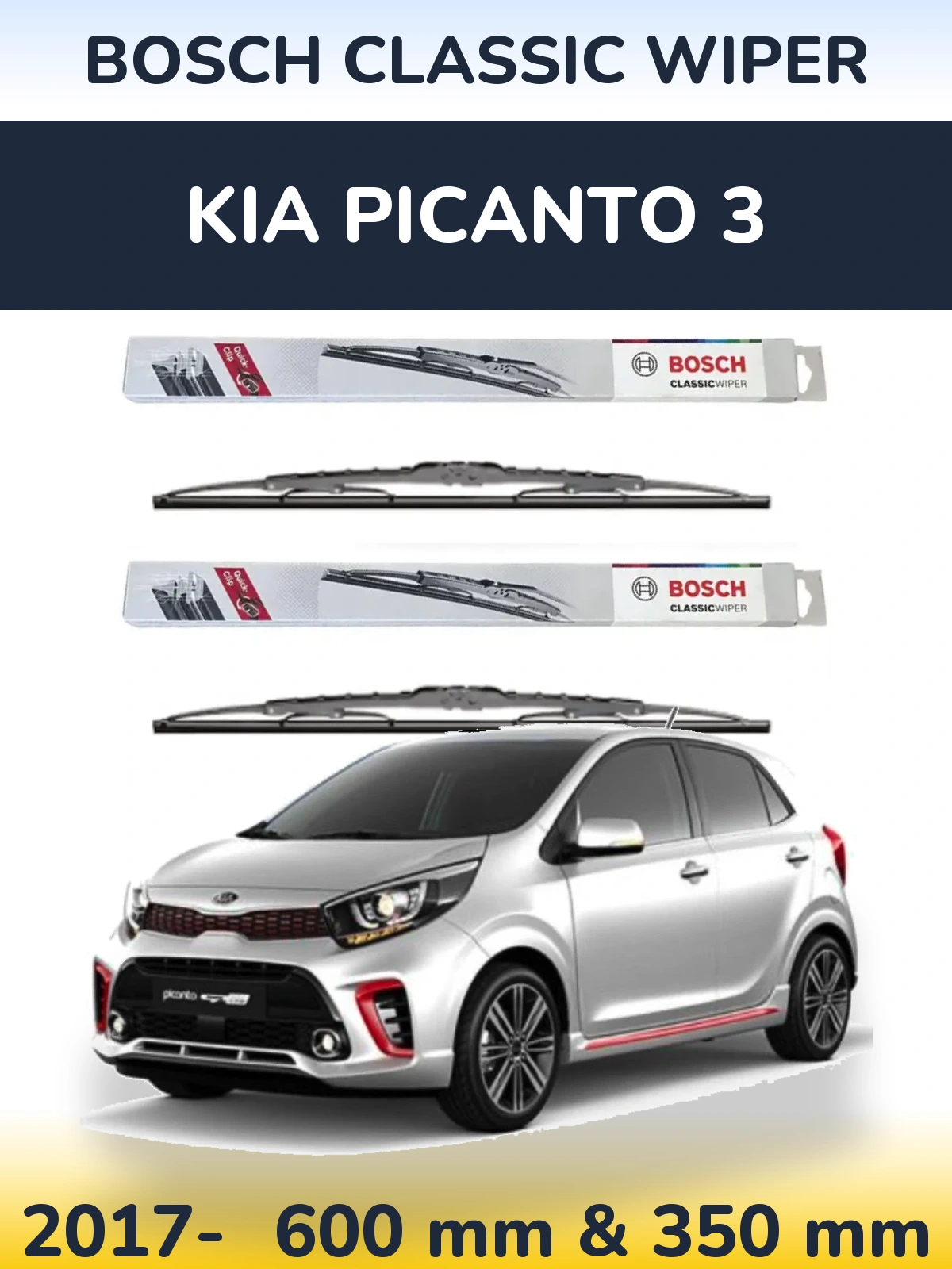 Sada předních stěračů BOSCH Classic Wiper 600 a 340 mm pro KIA Picanto 3 2017-2026