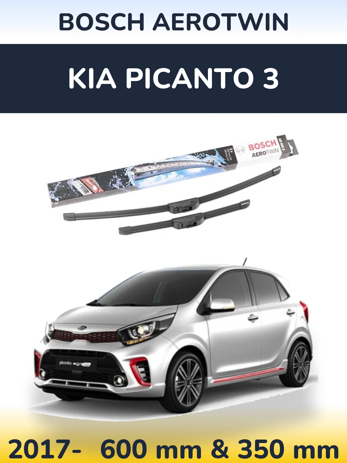 Sada předních stěračů BOSCH AeroTwin 600 a 350 mm pro KIA Picanto 3 2017-2026