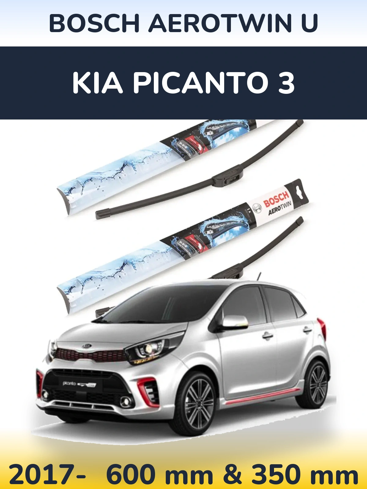 Sada předních stěračů BOSCH AeroTwin U 600 a 350 mm pro KIA Picanto 3 2017-2026