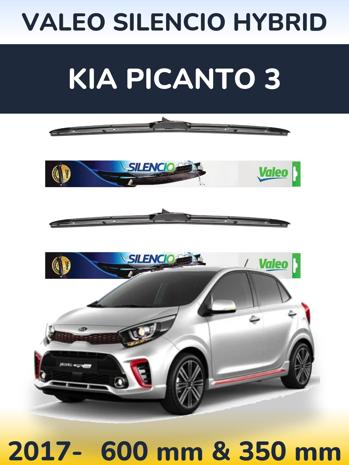 Sada předních stěračů Valeo Silencio Hybrid 600 a 350 mm pro KIA Picanto 3 2017-2026