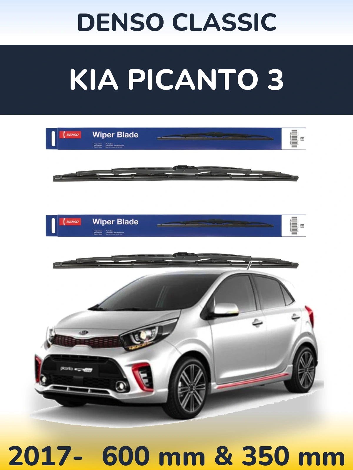 Sada předních stěračů Denso Classic 600 a 350 mm pro KIA Picanto 3 2017-2026