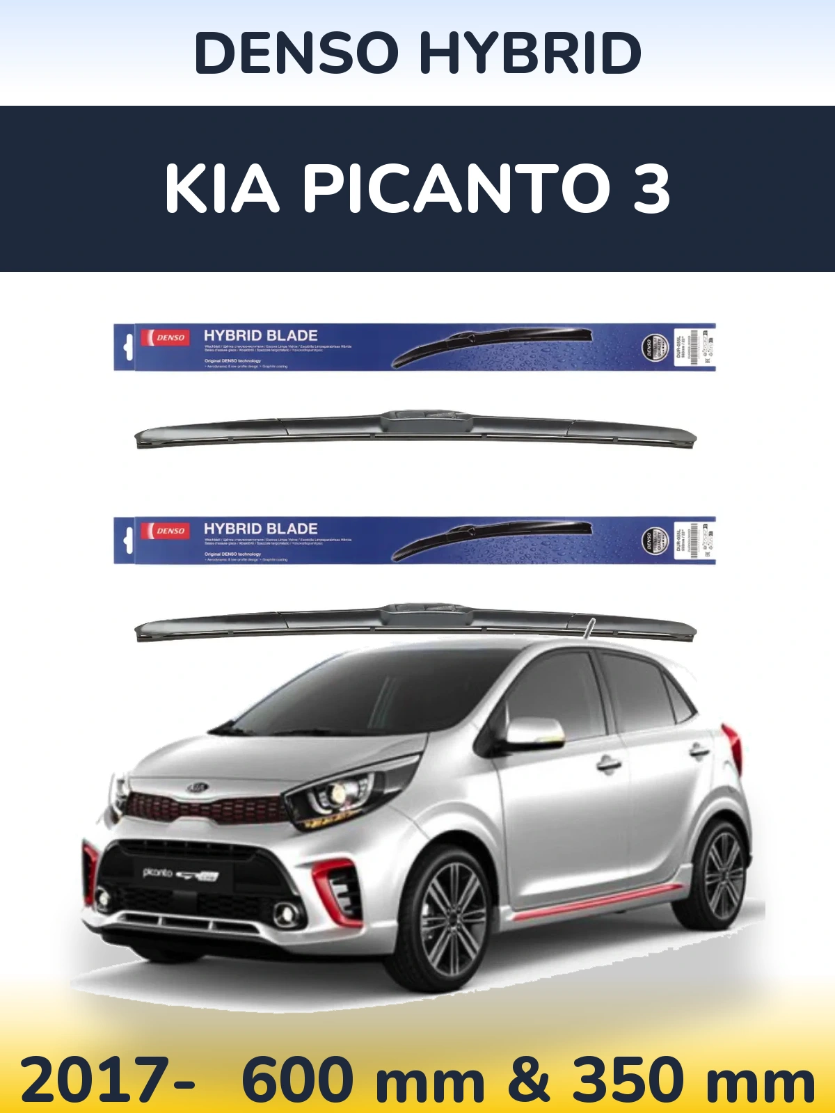 Sada předních stěračů Denso Hybrid 600 a 350 mm pro KIA Picanto 3 2017-2026