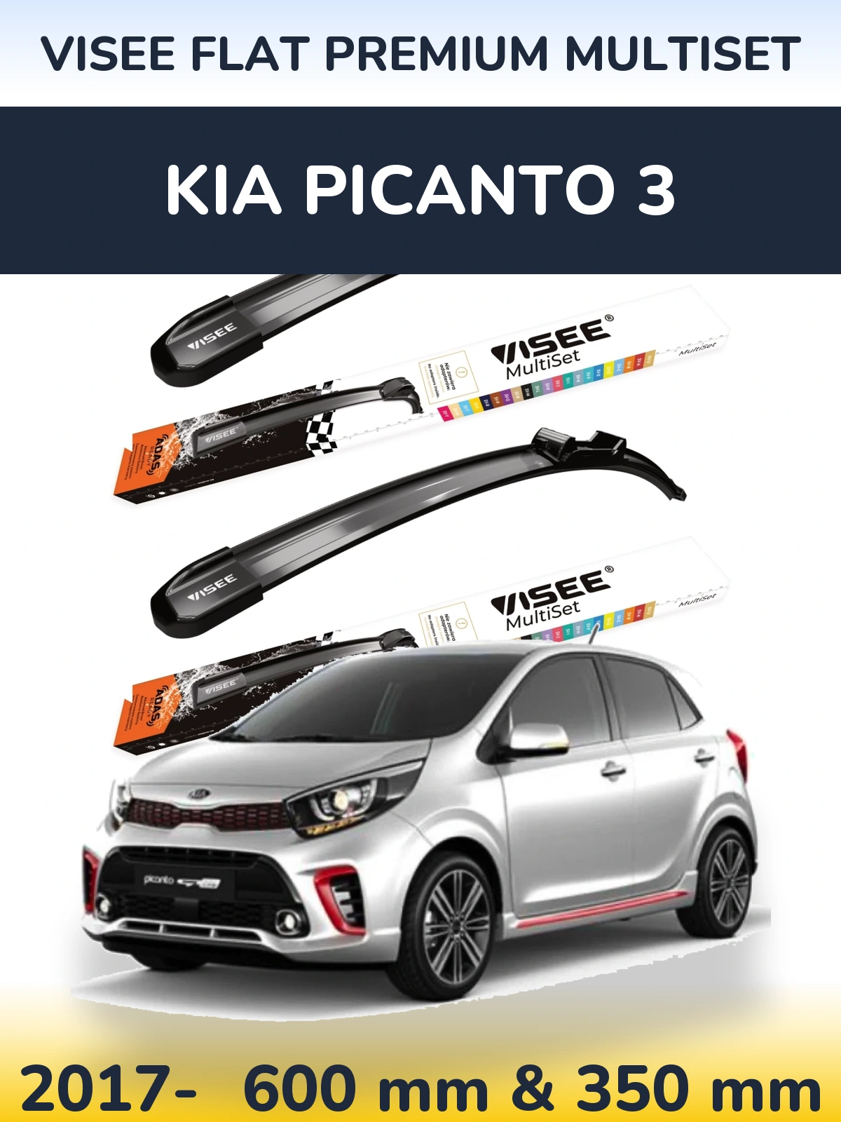 Sada předních stěračů VISEE FLAT PREMIUM MultiSet 600 a 350 mm pro KIA Picanto 3 2017-2026