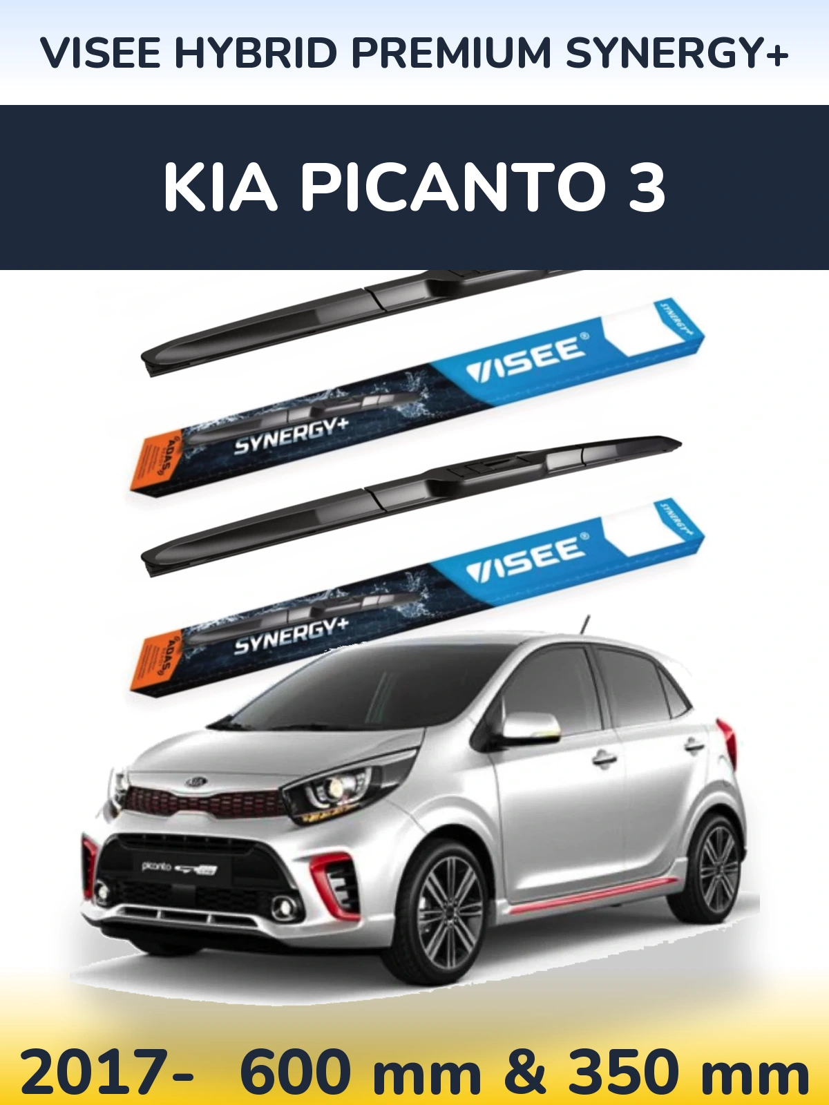 Sada předních stěračů VISEE HYBRID PREMIUM SYNERGY+ 600 a 350 mm pro KIA Picanto 3 2017-2026